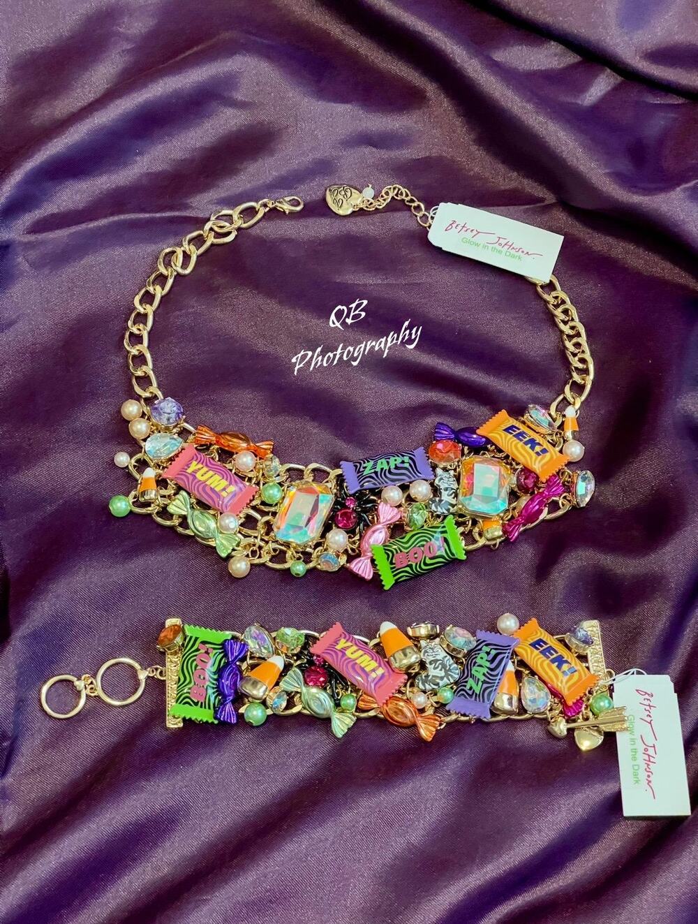 Betsey Johnson Halloween Candy Statement Bib Necklace & Bracelet Set
